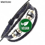Vegan Personality Glass Black Leather Bracelet