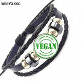 Vegan Personality Glass Black Leather Bracelet