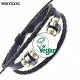 Vegan Personality Glass Black Leather Bracelet
