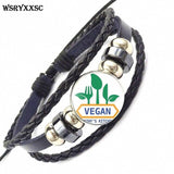 Vegan Personality Glass Black Leather Bracelet