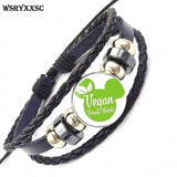 Vegan Personality Glass Black Leather Bracelet