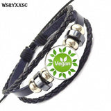 Vegan Personality Glass Black Leather Bracelet