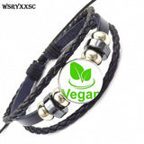 Vegan Personality Glass Black Leather Bracelet